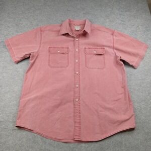 LL Bean Shirt Mens XL Pink Solid 100% Cotton Button Front Short Sleeve Casual